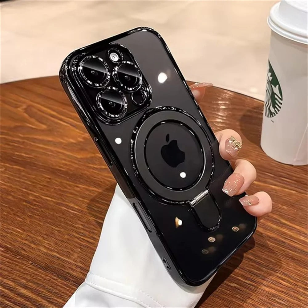 Luxury For Magsafe Bracket Case For iPhone 16 17 15 14 13 12 11 Pro Max 16 Plus Magnetic Ring Stand Holder Clear Acrylic Cover
