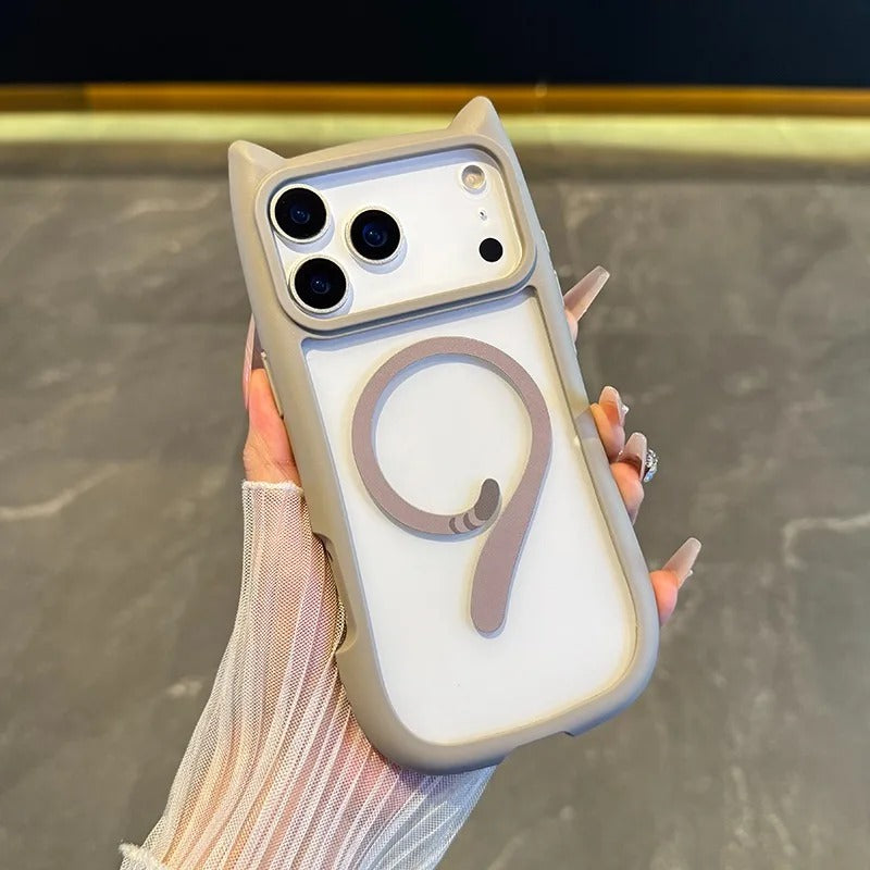 Creative 3D Cat Ear for Magsafe Phone Case For iPhone 14 15 Plus 12 13 16 17 Pro Max 17Air 11 TPU PC Mixed Armour Magnetic Cover