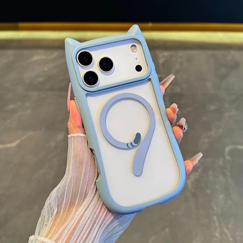 Creative 3D Cat Ear for Magsafe Phone Case For iPhone 14 15 Plus 12 13 16 17 Pro Max 17Air 11 TPU PC Mixed Armour Magnetic Cover