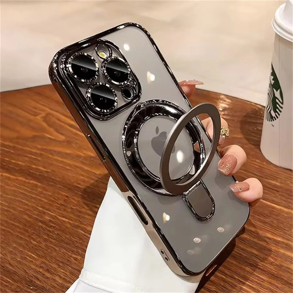 Luxury For Magsafe Bracket Case For iPhone 16 17 15 14 13 12 11 Pro Max 16 Plus Magnetic Ring Stand Holder Clear Acrylic Cover
