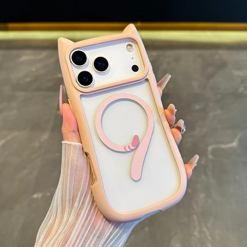 Creative 3D Cat Ear for Magsafe Phone Case For iPhone 14 15 Plus 12 13 16 17 Pro Max 17Air 11 TPU PC Mixed Armour Magnetic Cover