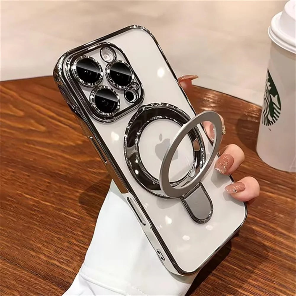Luxury For Magsafe Bracket Case For iPhone 16 17 15 14 13 12 11 Pro Max 16 Plus Magnetic Ring Stand Holder Clear Acrylic Cover