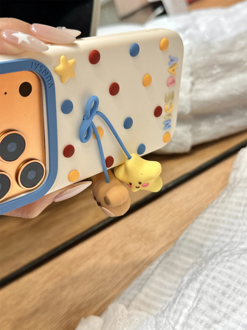 Kawaii 3D Cartoon Pendant Bear Star Man Cute Lovely Phone Case For iPhone 17 16 15 14 13 12 Pro Max Plus Y2K Soft Silicone Cover