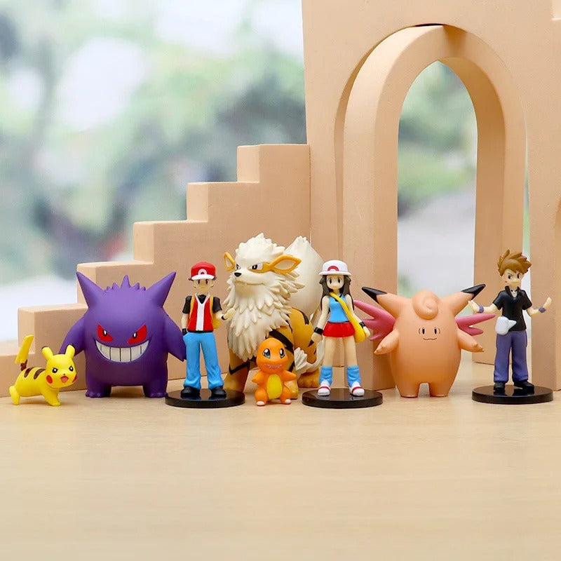 8Pcs/set Pokemon Anime Figures Scale World Trainer Red Pikachu Charizard Gengar PVC 4-9cm Action Figures Toys Dolls Gift
