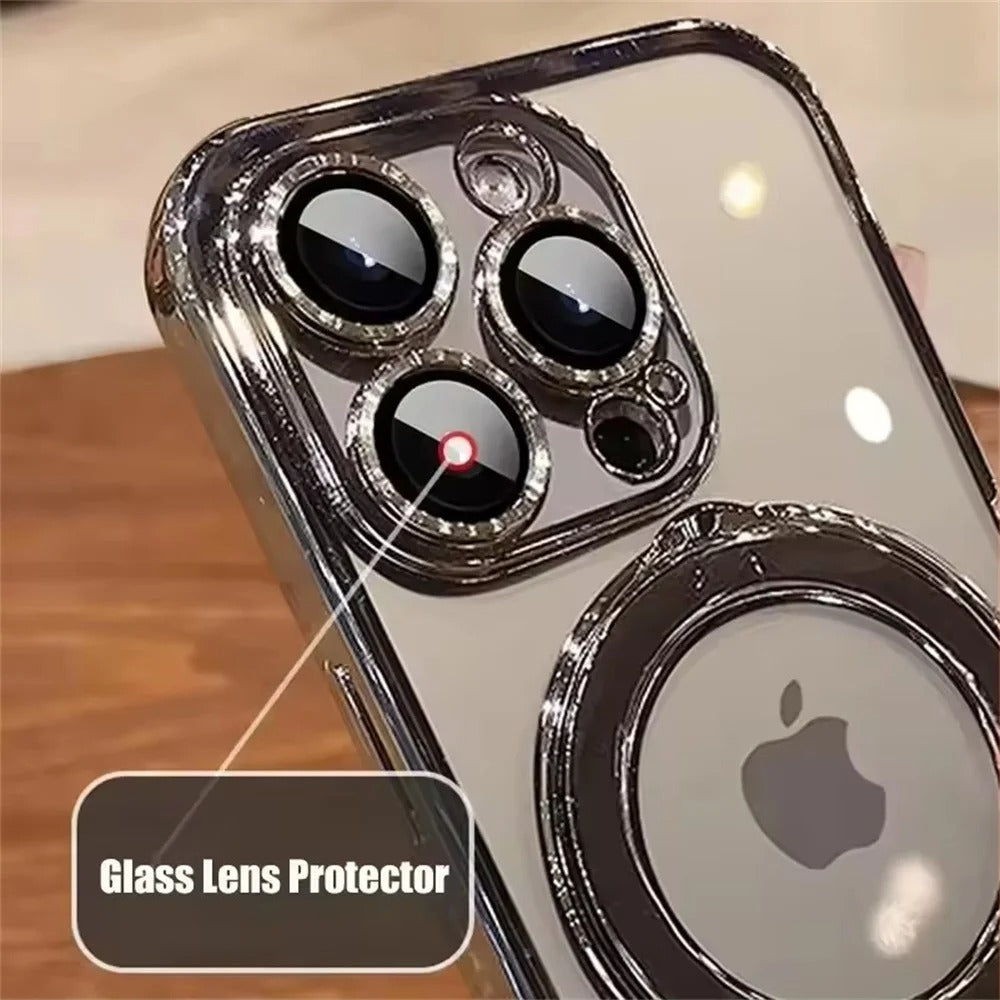 Luxury For Magsafe Bracket Case For iPhone 16 17 15 14 13 12 11 Pro Max 16 Plus Magnetic Ring Stand Holder Clear Acrylic Cover