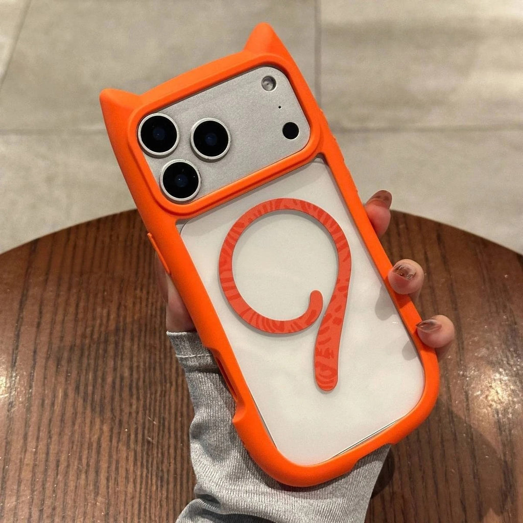 Creative 3D Cat Ear for Magsafe Phone Case For iPhone 14 15 Plus 12 13 16 17 Pro Max 17Air 11 TPU PC Mixed Armour Magnetic Cover