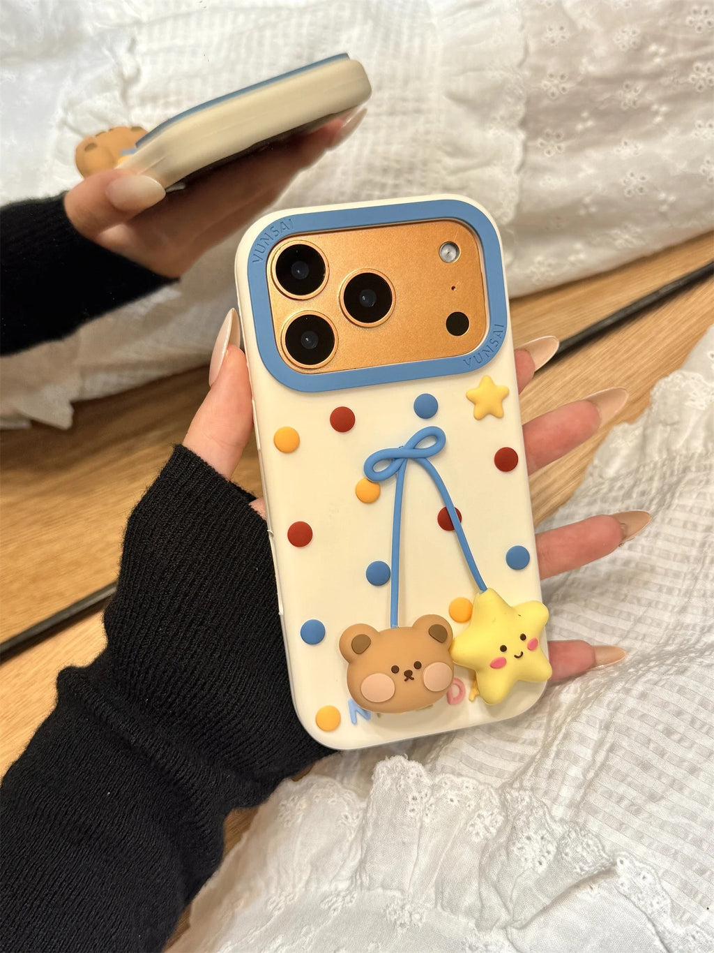 Kawaii 3D Cartoon Pendant Bear Star Man Cute Lovely Phone Case For iPhone 17 16 15 14 13 12 Pro Max Plus Y2K Soft Silicone Cover