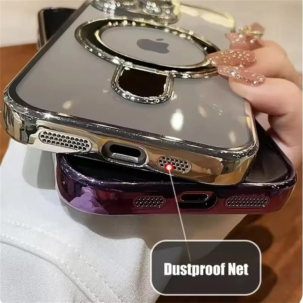 Luxury For Magsafe Bracket Case For iPhone 16 17 15 14 13 12 11 Pro Max 16 Plus Magnetic Ring Stand Holder Clear Acrylic Cover