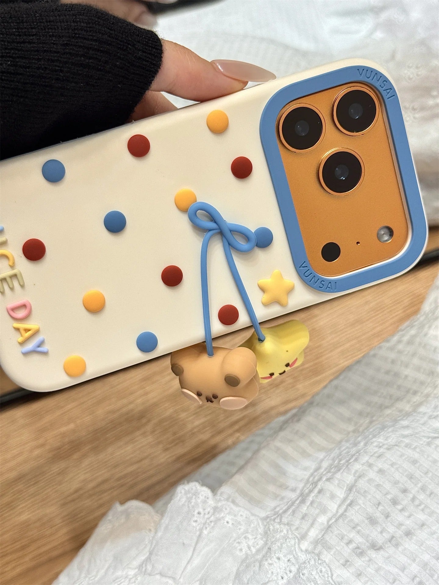 Kawaii 3D Cartoon Pendant Bear Star Man Cute Lovely Phone Case For iPhone 17 16 15 14 13 12 Pro Max Plus Y2K Soft Silicone Cover