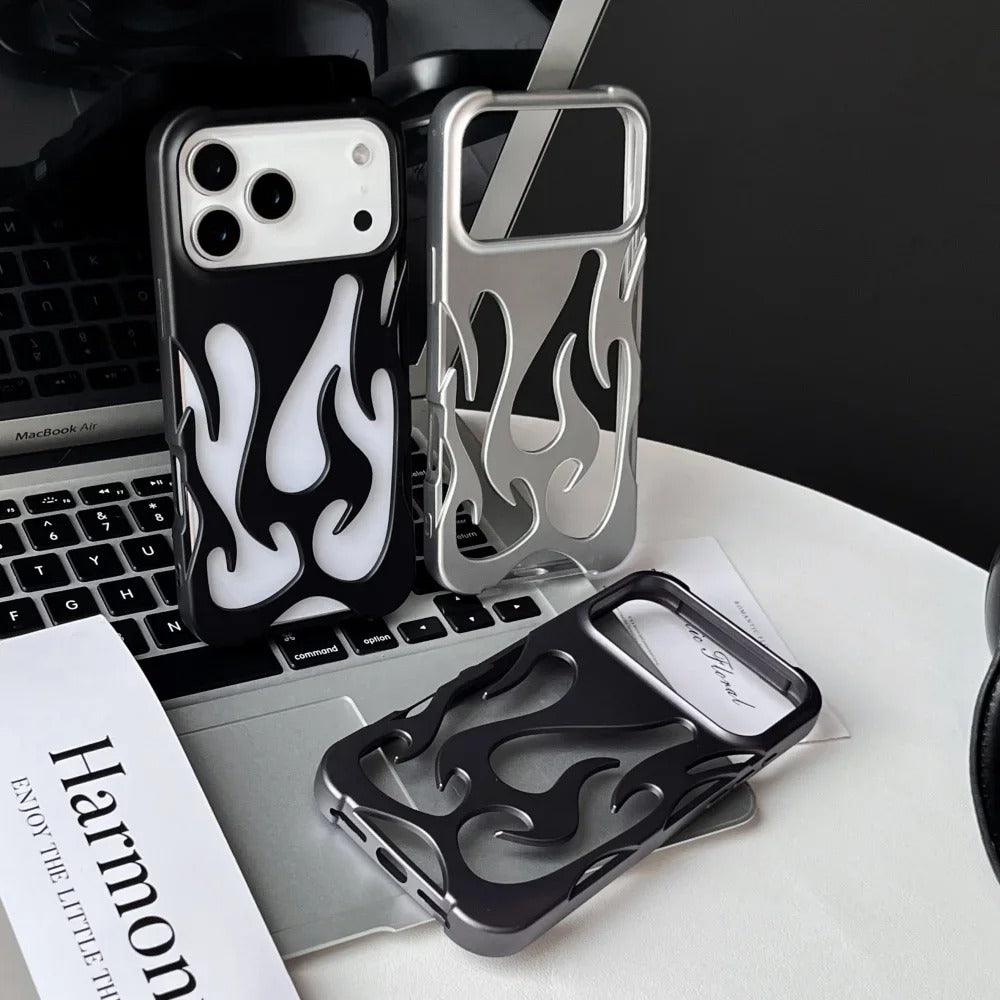 Fashion Heat Dissipate Flame Case for iPhone 16 17 Pro Max 14 15 Plus 13 3D Hollow Shockproof Frosted Slim Cover for iPhone Air