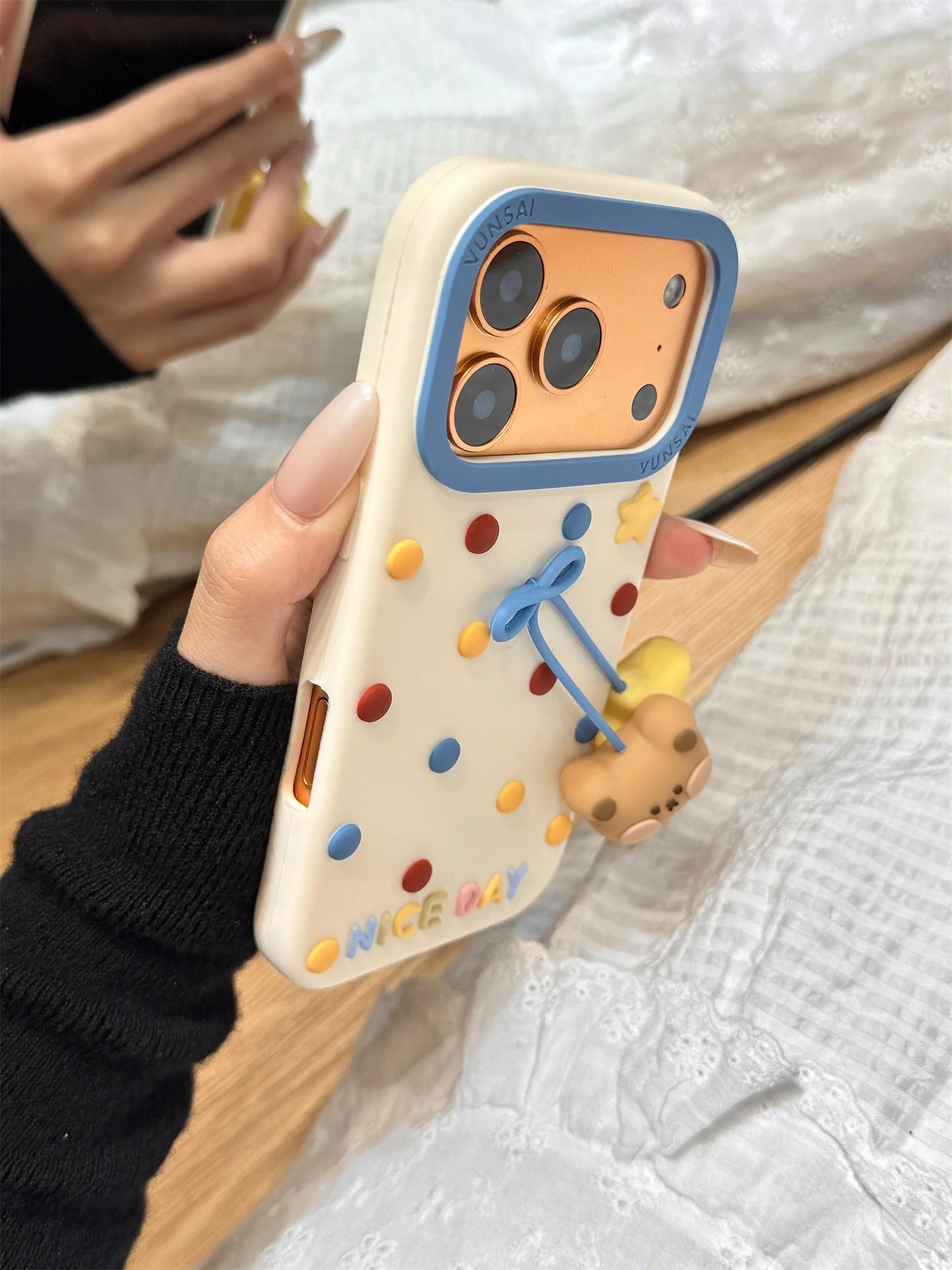 Kawaii 3D Cartoon Pendant Bear Star Man Cute Lovely Phone Case For iPhone 17 16 15 14 13 12 Pro Max Plus Y2K Soft Silicone Cover