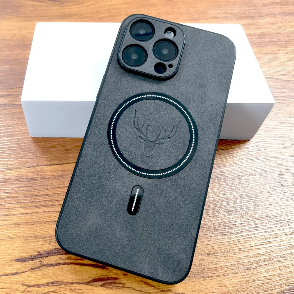 Magnetic For Wireless Charge Phone Case For iPhone 16 15 14 13 12 11 Pro Max Deer Head Leather Magnetic Soft Shockproof Cover