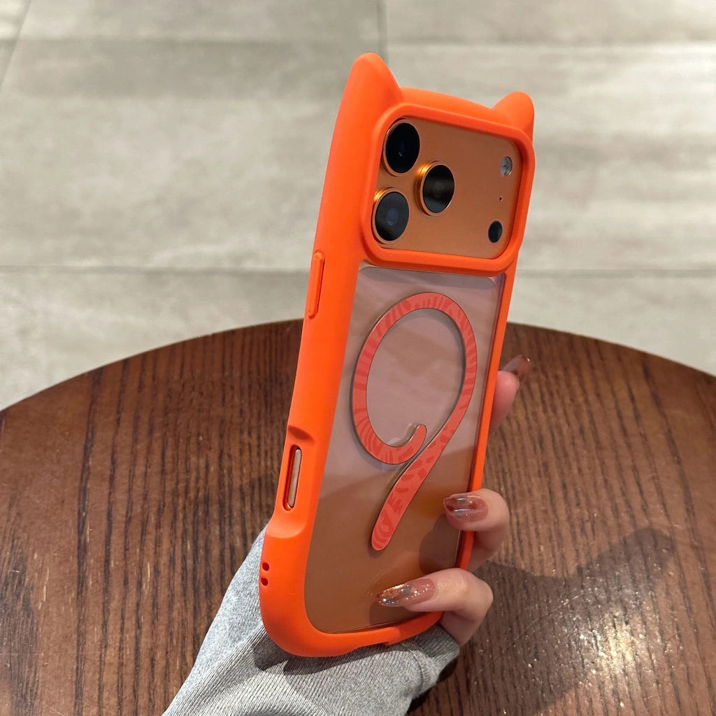 Creative 3D Cat Ear for Magsafe Phone Case For iPhone 14 15 Plus 12 13 16 17 Pro Max 17Air 11 TPU PC Mixed Armour Magnetic Cover