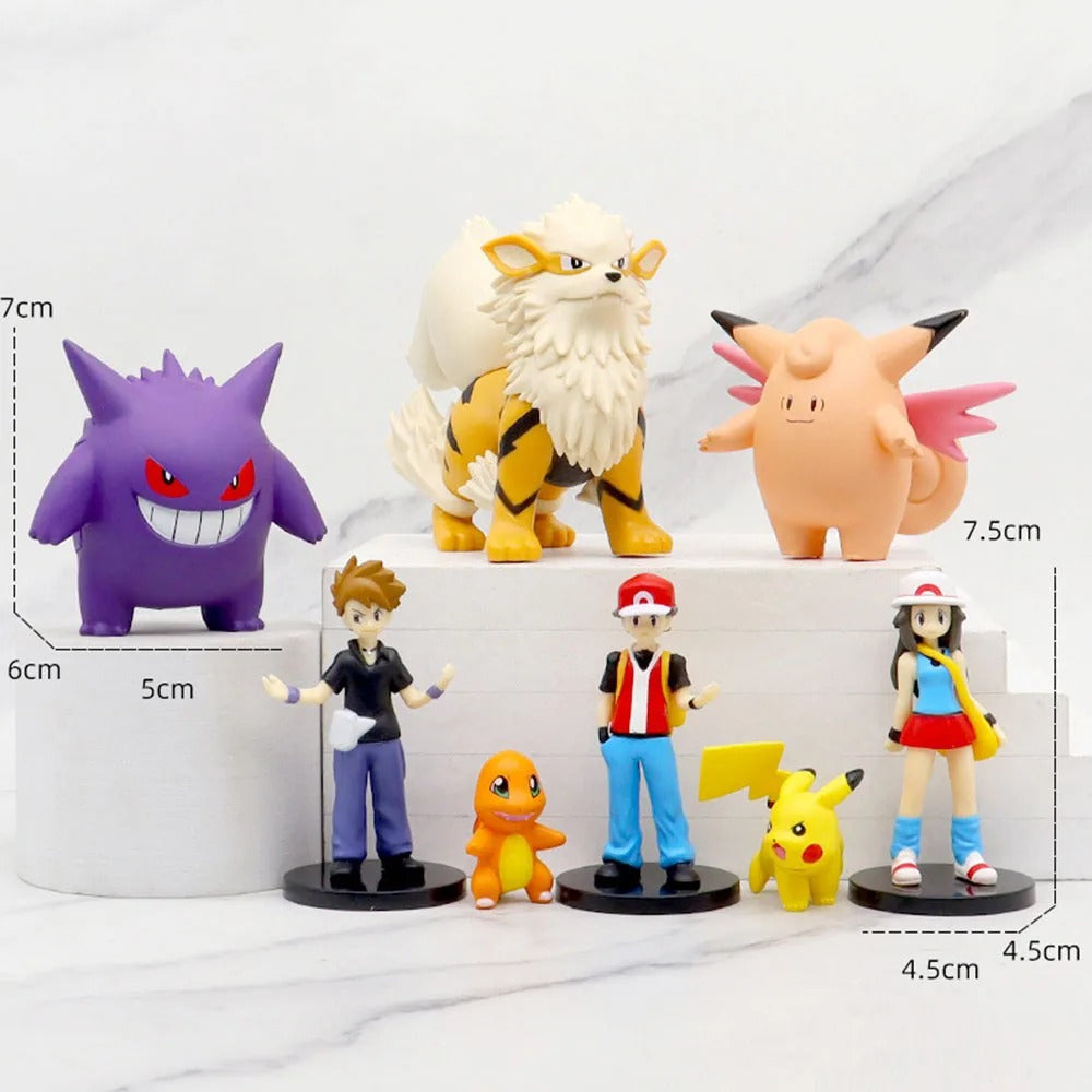 8Pcs/set Pokemon Anime Figures Scale World Trainer Red Pikachu Charizard Gengar PVC 4-9cm Action Figures Toys Dolls Gift
