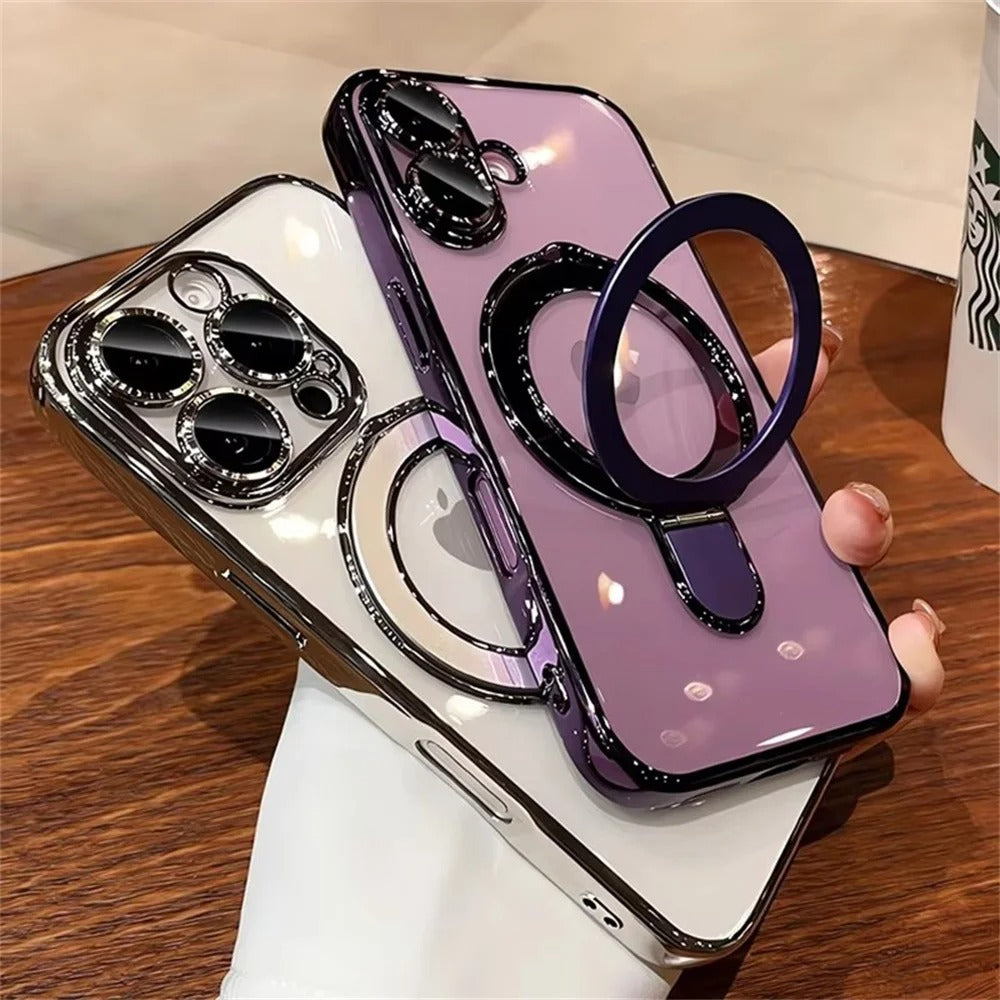 Luxury For Magsafe Bracket Case For iPhone 16 17 15 14 13 12 11 Pro Max 16 Plus Magnetic Ring Stand Holder Clear Acrylic Cover