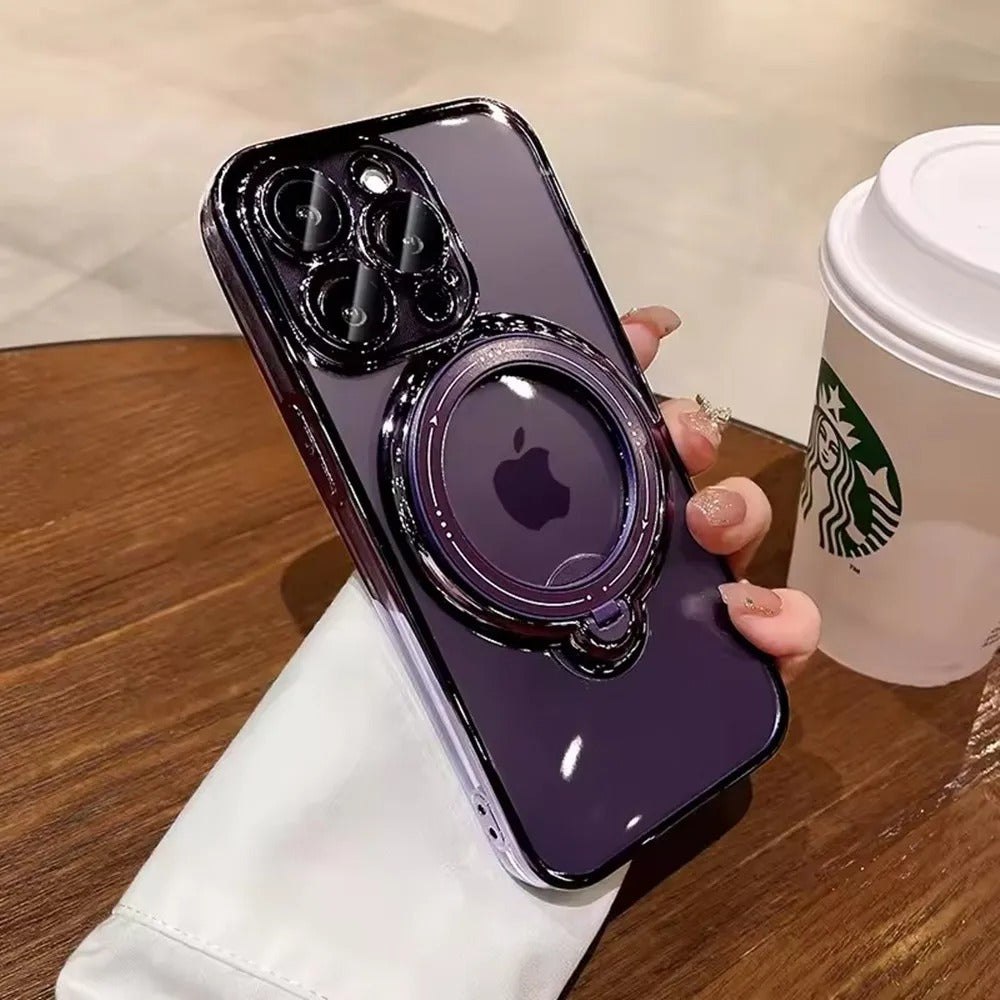 Luxury For Magsafe Bracket Case For iPhone 16 17 15 14 13 12 11 Pro Max 16 Plus Magnetic Ring Stand Holder Clear Acrylic Cover